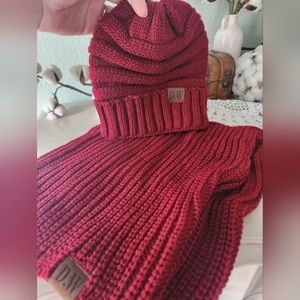 Knit Beanie Hat Scarf Set Burgundy